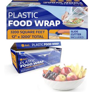 Reli. Plastic Wrap for Food (12" x 3200 SQ. FT. - Bulk Roll) Cling Wrap with Slide Cutter | Clear, Kitchen Use Plastic Wrap/Cling Film for Food Service | Microwave Safe