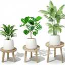 Wood Plant Stands Indoor, 3-Pack Single Plant Stand for 6-12 Inch Pots, Mid-Century Modern Plant Stool, Tall Wooden Plant Stand for Large Plants Perfect Fit for Living Room, Balcony, Office(Light Brown)