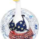 4th of July Porch Goose Outfits,3 Pcs Goose Outfit Set with Bow Headband,Bikini Skirt and Swim Ring,Fits 23-Inch Lawn Goose Statue,Patriotic Porch Goose Clothes for Yard Garden Patio Decor