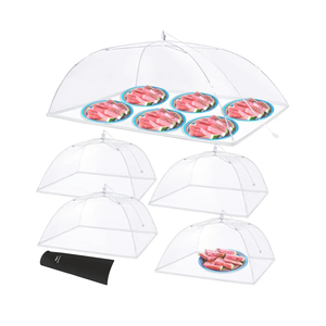 Anpro Food Covers for Outdoors - 1 Extra Large (40"x25") + 4 Large (17"x17") Pop-Up Mesh Food Tents, Collapsible Reusable Bug-Proof Nets for Picnics, BBQs & Camping, Stainless Steel Frame