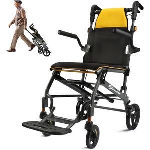 Wheelchairs for Adults Transport Chair Lightweight Foldable with Telescopic Handle,17" Width Compact Portable Folding Travel Wheel Chairs for Seniors (Yellow)