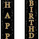 Birthday Door Banner 12x71 Inch Gold Black Happy Birthday Vertical Letters Party Door Decoration Black and Gold Birthday Welcome Porch Sign Wall Hanging Celebration Backdrop (Colorful#4)