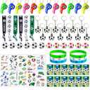 Soccer Party Favors Supplies Set With 80PCS Soccer Theme Birthday Party Decorations Gift Toy Stickers Eraser Silicone Wristbands Soccer Ball Keychains Whistle Prefect for Football Party Gifts Bags