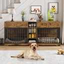 GarveeHome 82 Double Dog Crate Furniture, Large Dog Kennel Indoor for 2 Dogs, Heavy Duty Wooden Dog Crate TV Stand with 4 Drawers and Shelves, Brown