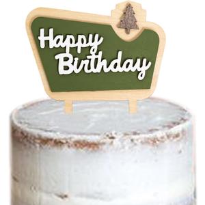 Happy Camper Wooden Cake Topper - Happy Bithday Cake Topper,Camping Birthday Party Decoration,Woodland Cake Toppers For Boys (camper birth topper)