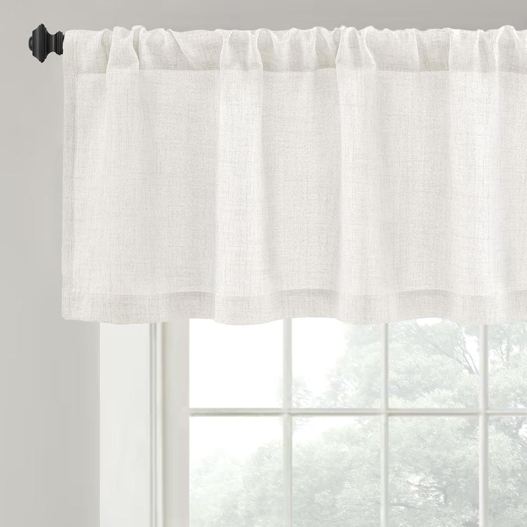 DriftAway Linen Textured Curtain Valances for Windows Light Filtering 3 Inch Rod Pocket Farmhouse Country Rustic Kitchen Valances for Bedroom Living Room Bathroom 18 inch Length Ivory White