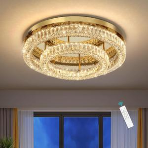 24 Inch Modern Glam Crystal Chandelier with Dimmable LED Light Ceiling Light Fixtures for Bedroom Dining Room Gold Lamp