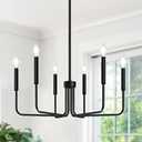 Black Chandelier, 6-Light Farmhouse Chandelier for Dining Room Lighting Fixtures Hanging, Dining Light Fixtures Industrial Modern Chandelier for Bedroom, Foyer, Hall, Kitchen, Living Room and Entryway