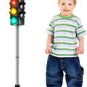 Hiboom 1 Piece Traffic Light Toy 2 in 1 Simulation Safety Traffic Indicator Crosswalk Signal with Lights and Sounds for Birthday Educational Toy Gift 4 Sides, 28.3 Inch Height