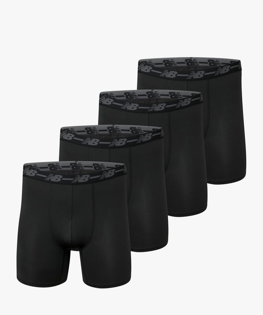 New Balance Men's 5" Performance No Fly Boxer Brief Underwear (4 Pack), Black/Black/Black/Black, XX-Large