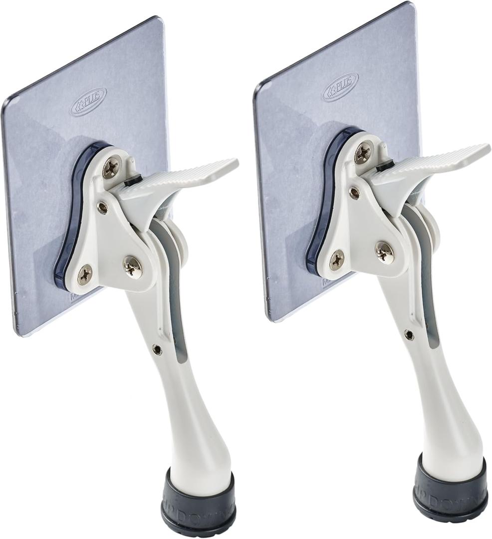 HOME&I Adhesive Kick Down Door Stopper,No Drilling Large Self Adhesive Plate,Height-Adjustable Rubber Foot (White, 4 inch x 2 Pack)