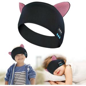 Joythink Kids Bluetooth Headband Headphones Sleep Mask Wireless Earphones Built in Thin Speaker Adjustable Sports Headset Sleep Headband for Girls Boys Toddler Children Baby Airplane Travel Study (Black)
