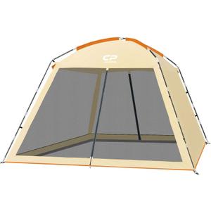 CAMPROS CP Screen House Room with 1 Side Wind/Sun Panel Canopy Tent Camping Tent Screen Shelter Gazebos for Patios Outdoor Camping Activities, 10'X10'X86in(H) - Beige