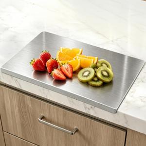 304 Stainless Steel Cutting Board with Lip, Dishwasher Safe Multi-Purpose Dough Kneading Chopping Board for Pastry, Baking, Noodle, Meat, Fruits & Vegetables (19.7''L x 15.2''W)