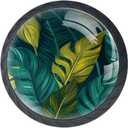 Palm Banana Leaf White Green Tropical Cabinet Knobs Drawer Kitchen Cabinets Dresser Cupboard Wardrobe 4 Pack of Unique Pulls Handles