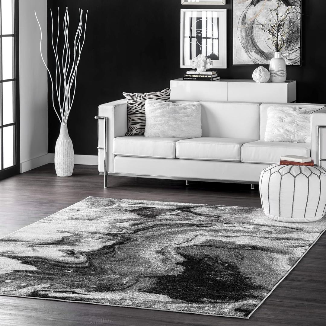 nuLOOM 5' x 8' Performance Indoor Area Rug, Non-Shed, Power Loomed High-Traffic Area Rug for Living Room, Bedroom, Home, Remona Grey