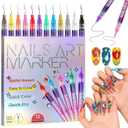 Nail Art Pens Set 12 Colors, 0.5 mm Fine Tip 3D Acrylic Polish Pen, Waterproof Quick-Drying Dotting Graffiti Drawing Liner Brush, DIY Nail Art Design Manicure Tools for Beginners Women Home Salon Use