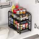 Pull-out Cabinet Organizer, Stackable 2-tier Under Sink Rack, with Sliding Storage Drawer for Pantry, and Desktop, for Bathroom, Kitchen, Office, Black
