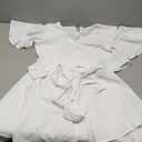 Women's Long Lantern Sleeve Plunging V Neck Dress Tie Waist Layer Ruffle Hem A Line Swing Casual Short Mini Dress XS