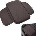 1 PC Car Center Console Cover, Leather Car Armrest Cushion Cover with Side Storage Pockets, Middle Car Interior Accessories, Universal for Trucks, Cars, SUVs (Brown)