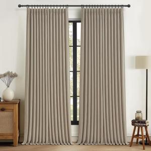 70 Inch Extra Wide Blackout Curtain 1 Panels 84 Inches Long for Living Room, Pinch Pleated Natural Linen Cream Beige Thermal Drapes with Back Tab Noise Canceling Privacy for Bedroom Large Window Birch
