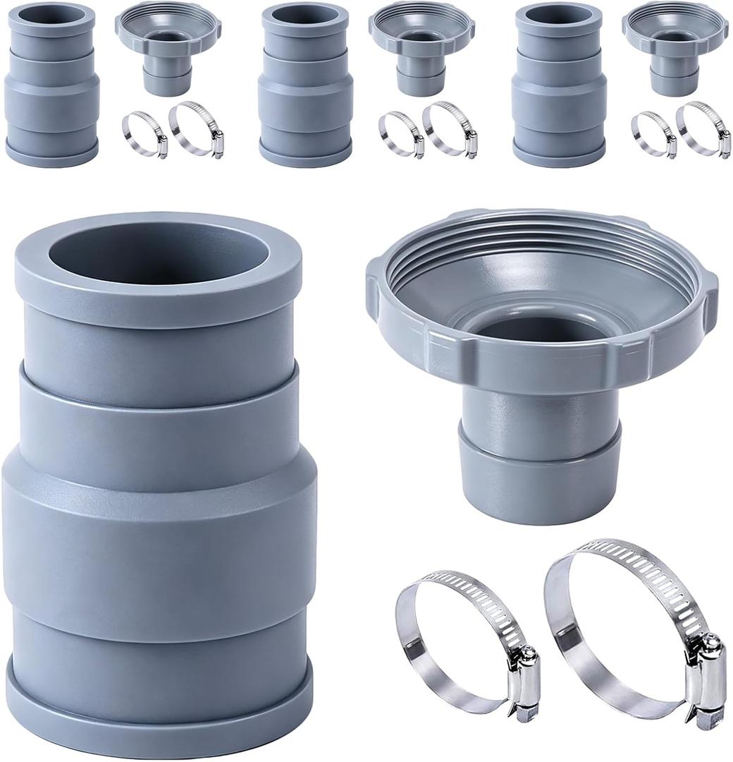 4Pack Pool Vacuum Hose Adapter Kit, Compatible with Intex Adapter B, 1.5" to 1.25" Rubber Pool Skimmer Hose Connector Kit with 8Stainless Steel Clamp for Above Ground Pool Vacuum Surface Skimmer