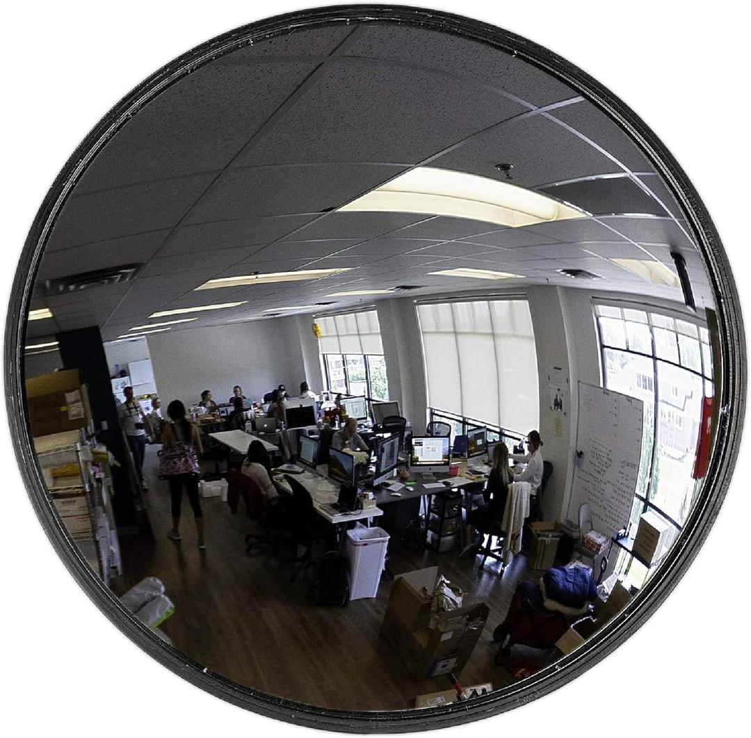 12 Acrylic Convex Mirror, Round Indoor Security Mirror for the Garage Blind Spot, Store Safety, Warehouse Side View, and More, Wall Mirror for Personal or Office Use - Vision Metalizers,Black