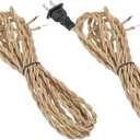 uxcell 8Ft 18/2 Twisted Cloth Covered Lamp Cord, 2 Pcs Vintage Fabric Electrical Wire with Plug Stripped Ends Ready for Extension Wiring DIY Repairing, Light Golden