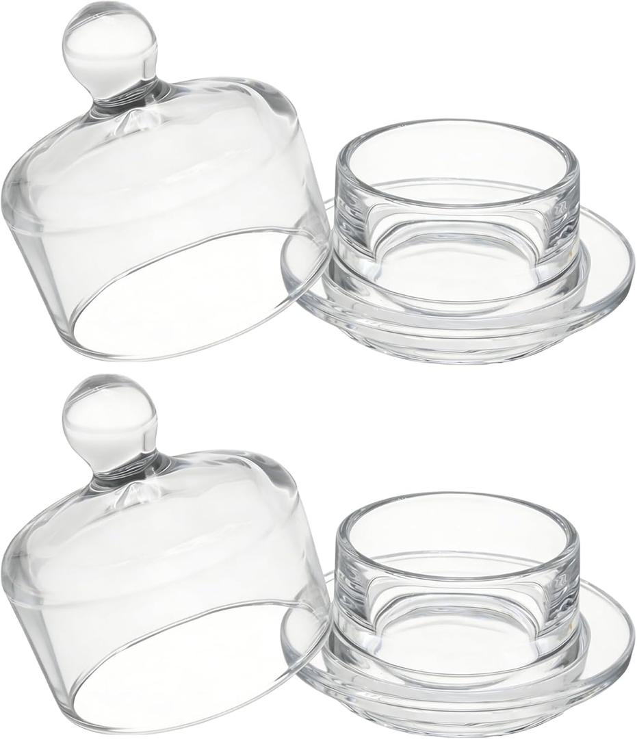 EATAKWARD 2Pcs 3.4" Mini Glass Butter Dish Set with Lid, Cute Butter Holder Tray with Cover, Ideal for Kitchen, RV, Dorm, or as a Gift