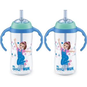 NUK First Choice Ms. Rachel Learner Straw Sippy Cup, 10 oz. Baby and Toddler Cup with Straw, Spill Proof, 2 pack