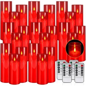 23-Pack Red Acrylic Flameless LED Candles with Remote Control - Realistic Flickering Battery - Operated Candles for Valentine's Day, Home Decor, Weddings, and Parties.