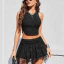 Avidlove Lace Mini Skirts for Women Flowy Skirt Boho Layered Asymmetrical Short Skirt (Black, XL)