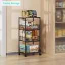 HapiRm Fruit Basket Kitchen Cart - 4-Tier Rolling Storage Cart with Wheels, Fruit Vegetable Basket with Wood Top, Pantry Utility Kitchen Organizer for Fruit Potato Onion Vegetable Bread Snack, Black 11.81"D x 15.64"W x 34.64"H