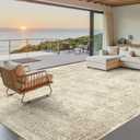 Soalmost Washable Area Rug 8x10 , Large Soft Rugs for Living Room Vintage 8x10 Area Rugs for Bedroom Dining Room Floral Non-Slip Thin Brown