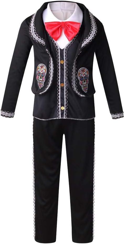 Yolsun Mexican Day of The Dead Dress for Kids, Mariachi Costume Dress (8-10 Years, Black)
