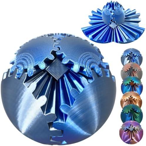 Gear Ball 3D Printed Spin Ball Cube Fidget Toys, Gear Sphere Fidget Toy, GearSphere Desk Toy Stress Fidget Balls, Fidgets Spinners for Adults & Kids Anxiety Relaxing (Laser Silver Blue, 3.1 Inch)
