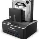 SATA to USB 3.0 Dual Bay Hard Drive Dock for 2.5"/3.5" SATA HDD SSD with Micro SD Card Reader 2 USB 3.0 Port, Offline Clone Function External Hard Drive Docking Station, 2X20TB and UASP Support