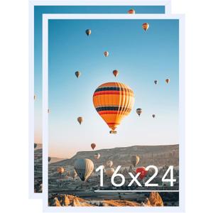 16x24 Picture Frame Set of 2 White for Poster Photo Picture and 40x60 cm Canvas, Horizontal and Vertical Formats for Wall Hanging, 16 x 24 Wall Gallery Poster Photo Frame,2 Pack, White