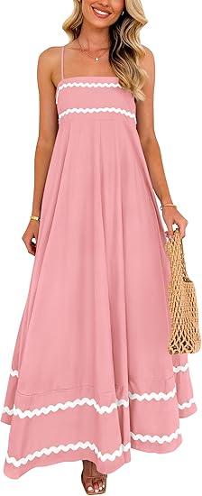 PRETTYGARDEN Women's 2025 Summer Flowy Maxi Dress Casual Sleeveless Spaghetti Strap Ruffle Beach Long Dresses XXL