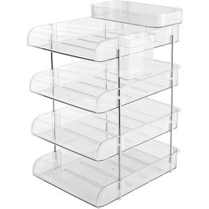 4 Tier Acrylic Paper Organizer with Pencil Holder and Top Tray, Letter Tray, Desk File Organizer, Office Organizer for Letter, A4 Office File, Books