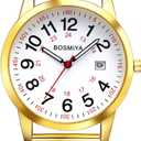 Avaner Men's Stretch Band Watches: Gold Silver Elastic Strap Large Face Quartz Easy Reader Bangle Wrist Watch for Men