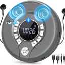 Greadio Portable CD Player with Bluetooth, FM Transmitter for Car Home Use, Rechargeable Discman CD Player with Headphones & Speakers, Anti-Skip, Personal Small Music Player, USB/AUX/LCD (Grey)