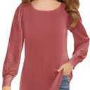Haloumoning Girls Puff Long Sleeve Shirts Kids Casual Crewneck Soft Tunic Tops Blouse Red M