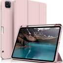 KENKE for iPad Pro 11 Inch Case 4th/3rd/2nd Generation 2022/2021/2020 Magnetic Attachment 2nd Pencil with Right Side Pencil Holder Soft Slim PU Cover Auto Wake/Sleep (Pink)