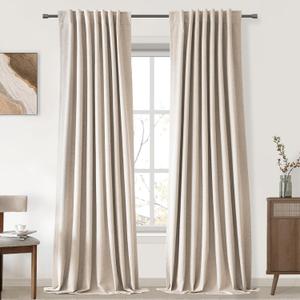 UHITECH Linen Blackout Curtains 90 Inch Length 2 Panels Set Thermal Living Room Black Out Curtain for Bedroom Nursery Modern Farmhouse Darkening Drapes (Oatmeal, 52W x 90L)