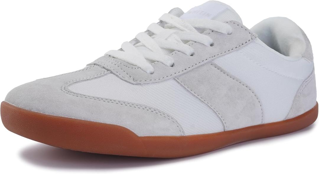 WHITIN Women's Wide Toe Box Barefoot Shoes | Fashion Suede Patchwork Design | Zero Drop Sole (White)