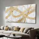 VAYIMDH Decorative Wall Art Line Painting Prints on Canvas White Living Room Wall Decor 24"x 48" Abstract Artwork Gold Picture Wall Decor for Bedroom