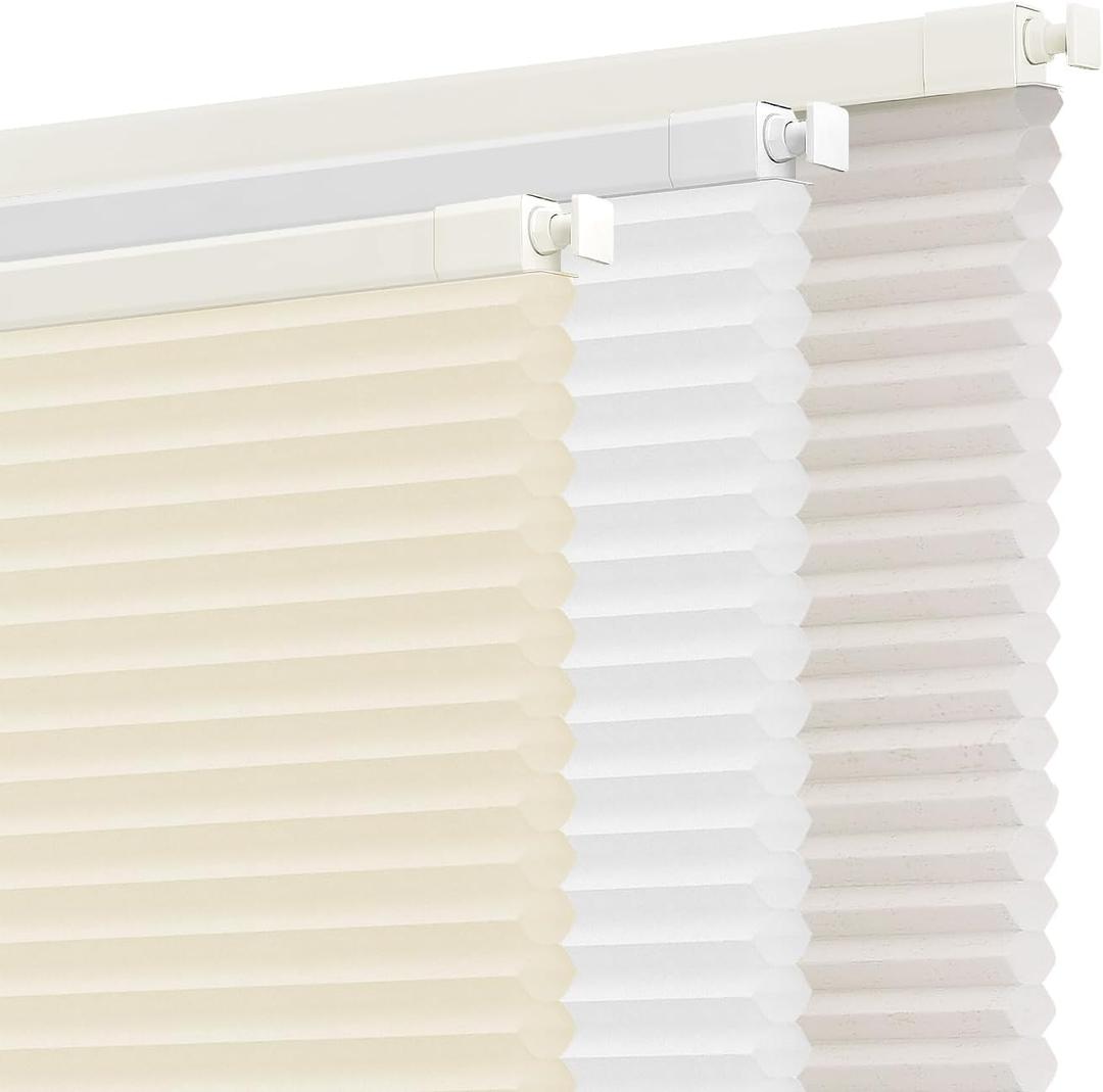 SUNOFF Cordless No Drill Light Filter Cellular Shades, 34" W x 64" H, Beige