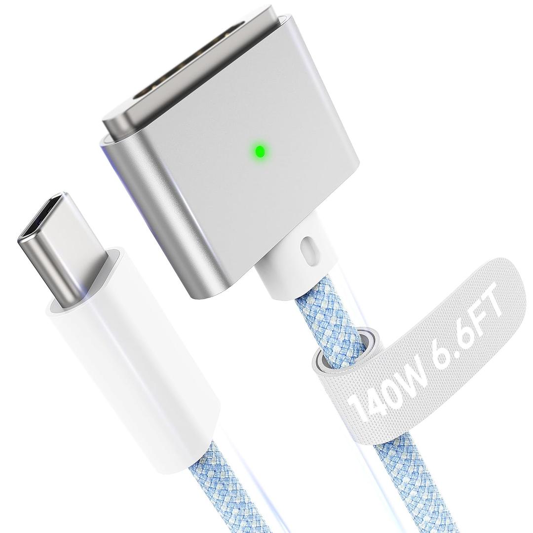 Hugener Magnetic 3 Cable USB-C 6.6FT Compatible with M5/M4/M3/M2 MacBook Charger, 140W Cable for MacBook Air(13"/15" 2026/2025/2024/2023/2022), Pro(16"/14" 2026/2025/2024/2023/2021), Light Blue