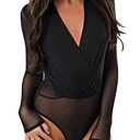 Eiffel Women's Sheer Mesh Turtleneck Neck See Through Leotard Bodysuit Body Tops Black L